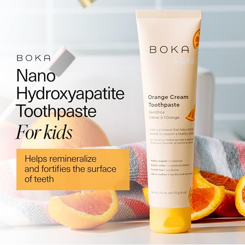 Boka Fluoride Free Toothpaste Nano Hydroxyapatite for Sensitive Teeth and Whitening for Adults and Kids, Orange Cream Fl